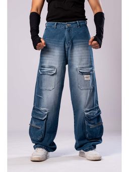 UNDERRATED CLUB - Faded Blue Baggy Cargo Jeans for Men