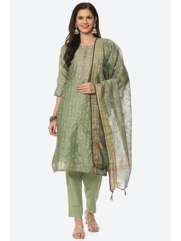Biba - Green Cotton Embroidered Unstitched Suit (Set of 3)