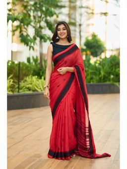 Anjaneya Sarees - Red Woven Designer Banarasi Silk Kanjivaram Saree with Unstitched Blouse