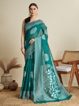 Anjaneya Sarees - Green Woven Kanjivaram Saree with Unstitched Blouse