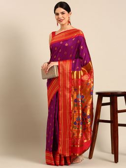 VARKALA SILK SAREES - Purple Soft Silk Maharani Paithani Saree with Unstitched Blouse