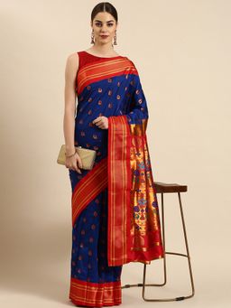 VARKALA SILK SAREES - Royal Blue Soft Silk Maharani Paithani Saree with Unstitched Blouse