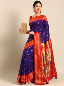 VARKALA SILK SAREES - Purple Soft Silk Maharani Paithani Saree with Unstitched Blouse