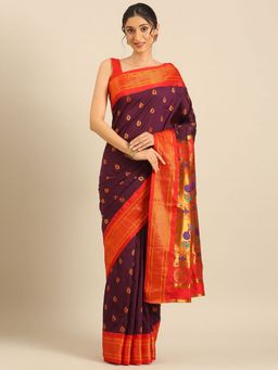 VARKALA SILK SAREES - Wine Soft Silk Maharani Paithani Saree with Unstitched Blouse