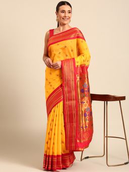 VARKALA SILK SAREES - Mustard Soft Silk Maharani Paithani Saree with Unstitched Blouse