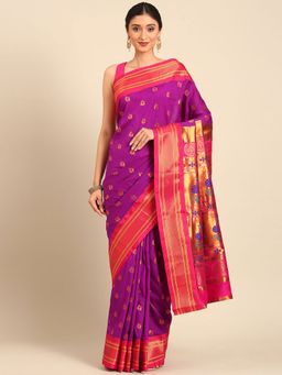 VARKALA SILK SAREES - Purple Soft Silk Maharani Paithani Saree with Unstitched Blouse