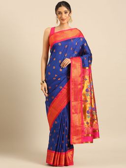 VARKALA SILK SAREES - Royal Blue Soft Silk Maharani Paithani Saree with Unstitched Blouse