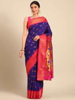 VARKALA SILK SAREES - Purple Soft Silk Maharani Paithani Saree with Unstitched Blouse