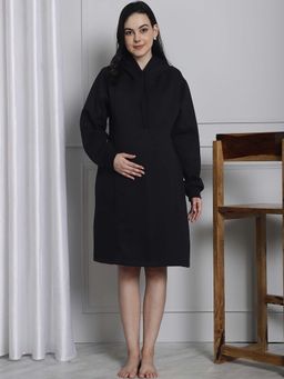 Secret Wish - Black Hoodie Winter Maternity Dress