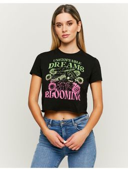 TALLY WEiJL - Black Cropped Printed Graphic T-Shirt