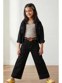 Tales & Stories - Girls Black Elephant Leg Jeans with Belt
