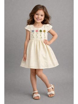 The Magic Wand - Woven Cap Sleevees Floral Embroidered Dress - Off White