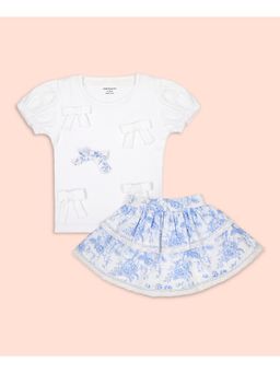 My Milestones - Cotton Half Sleeves Floral Top and Skirt-Blue