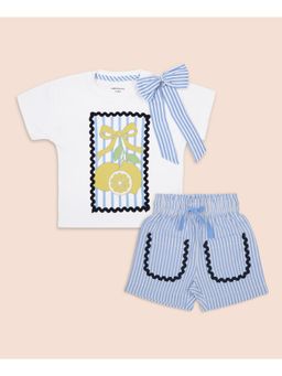 My Milestones - Cotton Half Sleeves Printed Top and Shorts-Blue