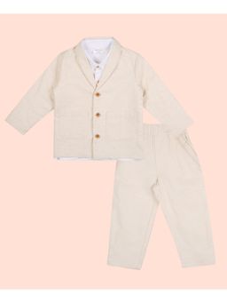 My Milestones - Cotton Lorenzo Shirt with Pant and Blazer- Beige