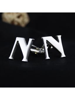 PELUCHE - Alphabet Silver Coloured Brass Cufflink (N)