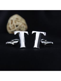 PELUCHE - Alphabet Silver Coloured Brass Cufflink (T)