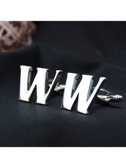 PELUCHE - Alphabet Silver Coloured Brass Cufflink (W)
