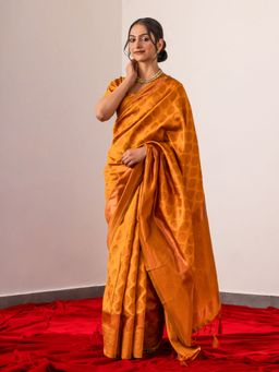Triyah - Vishesh Mustard Bronze Saree With Unstitched Blouse Fabric