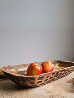Akira Furnishings - Rustic Wooden Bowl With Hand-Painted Black Spot Design
