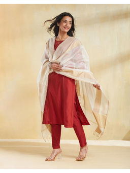 Fabindia - Natural Beige Cotton Silk Blend Dupatta