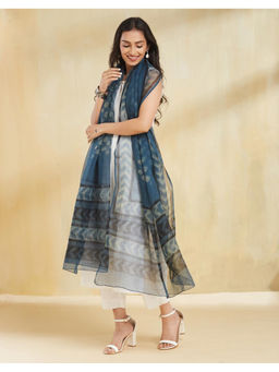 Fabindia - Indigo Blue Cotton Silk Dabu Printed Dupatta