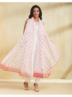 Fabindia - White Cotton Silk Hand Block Printed Dupatta