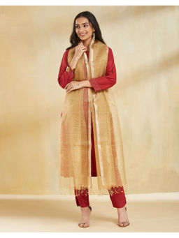 Fabindia - Beige Cotton Silk Blend Maheshwari Dupatta