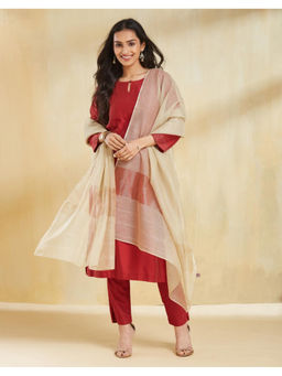 Fabindia - Beige Cotton Silk Blend Dupatta