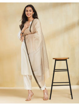 Fabindia - Beige Cotton Silk Blend Maheshwari Dupatta