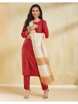 Fabindia - Natural Beige Viscose Blend Hand Woven Dupatta