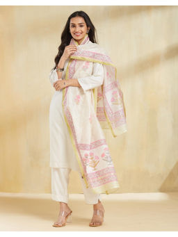 Fabindia - Beige Cotton Silk Block Printed Dupatta