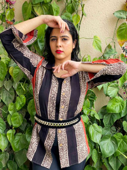 Sundarii - Phoenix - Ajrakh Black Hand Block Printed Shirt