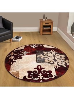 OBSESSIONS - Polypropylene Heat Set Neo Classical Carpet, Burgundy & Cream