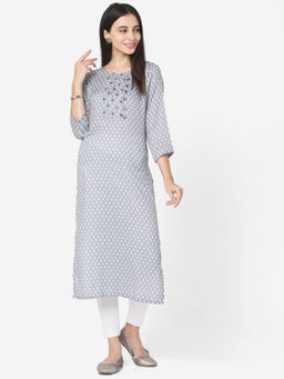 Shaily - Grey Muslin Printed Casual Kurta for Women