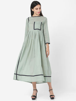 Shaily - Green Cotton Solid Casual Dress for Women