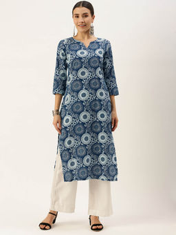Shaily - Indigo & White Cotton Printed Kurta with Pants for Women (Set of 2)