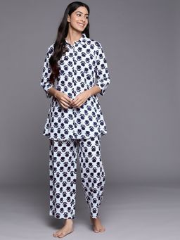 Libas - White Cotton Blend All Over Printed Night Suit (Set of 2)