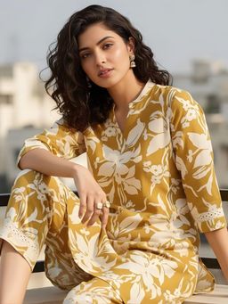 Shaily - Mustard Floral Printed Pure Flex Cotton Co-Ord Set