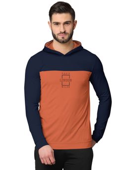 BULLMER - Colorblock Full Sleeve Hooded Sweatshirts For Men Navy Blue And Orange