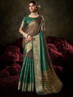 SANSKAR - Green Jacquard Zari Weave Border Saree with Unstitched Blouse