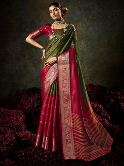 SANSKAR - Maroon Jacquard Zari Weave Border Saree with Unstitched Blouse