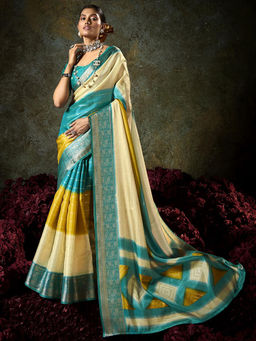 SANSKAR - Mustard Jacquard Zari Weave Border Saree with Unstitched Blouse
