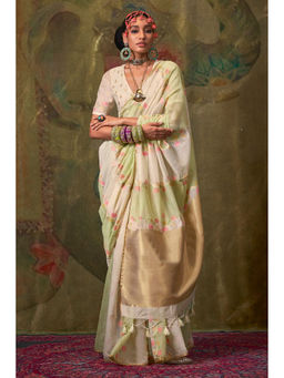 Mysilklove - Wheat Cream Banarasi Handloom Saree Without Blouse