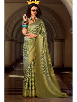 Mysilklove - Mineral Green Tissue Silk Saree Without Blouse
