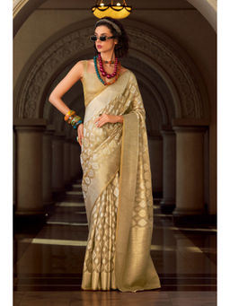 Mysilklove - Butter Beige Tissue Silk Saree Without Blouse