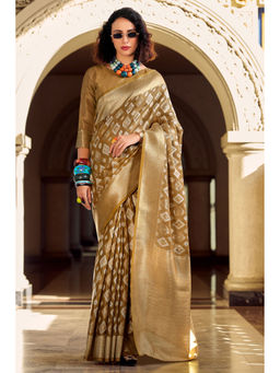 Mysilklove - Caramel Brown Tissue Silk Saree Without Blouse