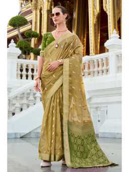 Mysilklove - Husk Green Tissue Silk Saree Without Blouse