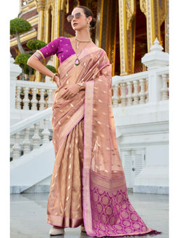 Mysilklove - Petite Orchid Rose Gold Tissue Silk Saree Without Blouse