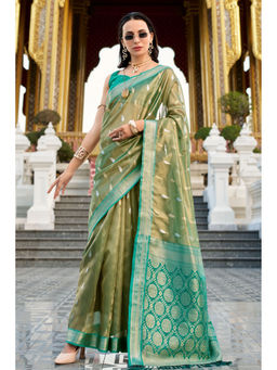 Mysilklove - Sapling Green Tissue Silk Saree Without Blouse